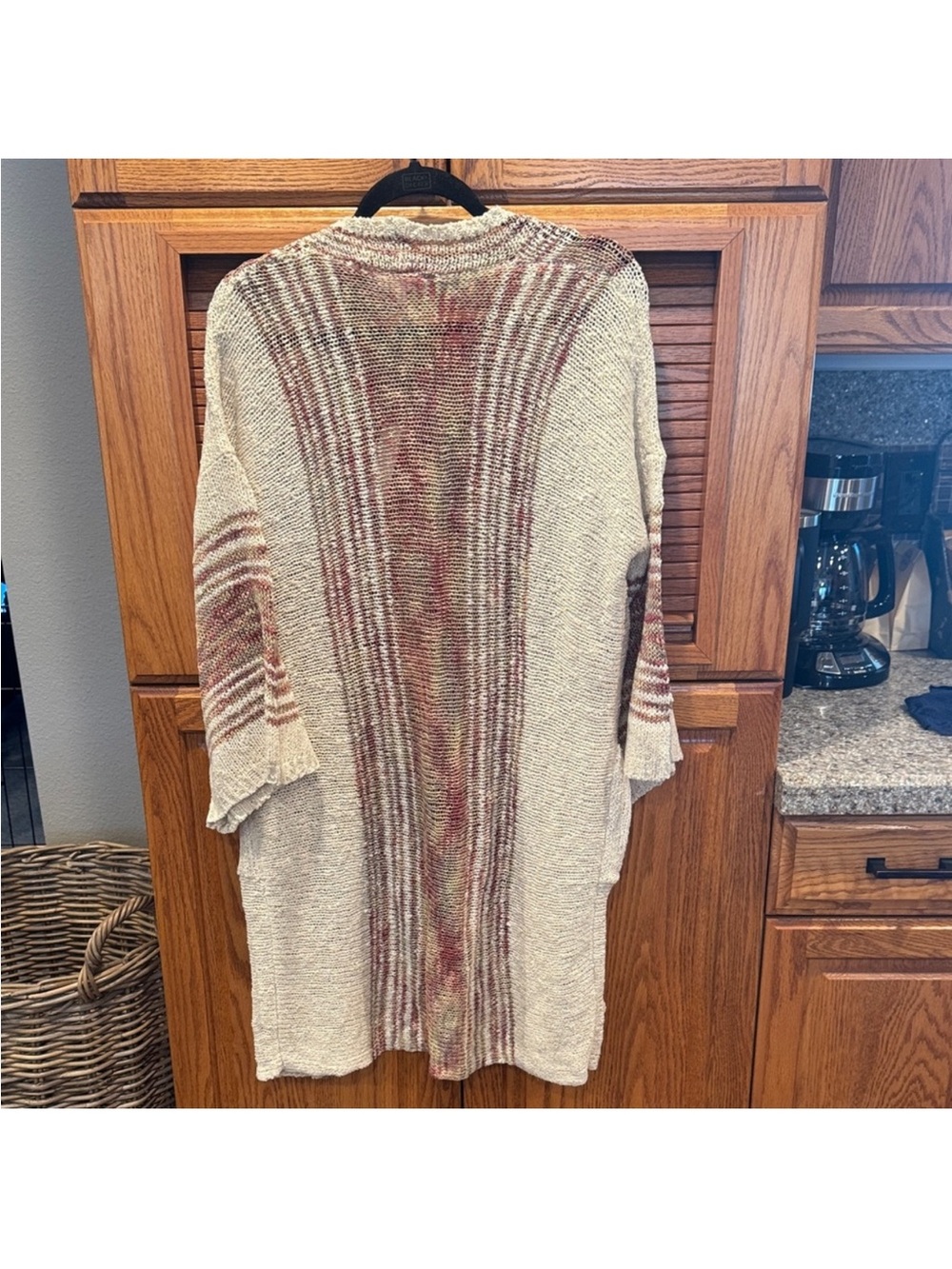 NWT Easel Boho Beach Oatmeal Striped Baja | Knit Open-Front Throw Cardigan - Picture 4 of 16